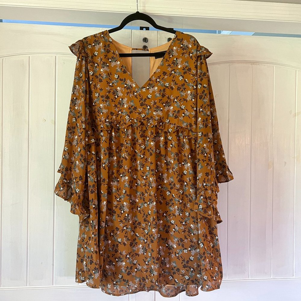 Downtown Dallas Floral Dress in Dark Camel